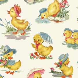 Freckle & Lollie BTHY Little Darling Springtime for Duckling Cream Cotton Fabric By The Half Yard
