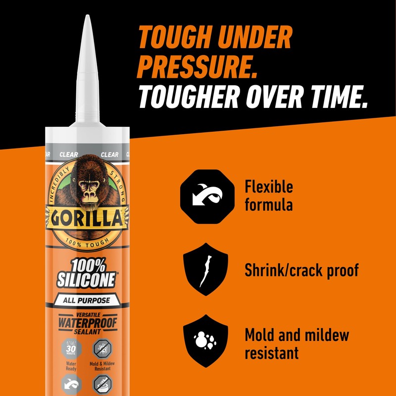 Gorilla Waterproof Caulk & Seal Silicone Sealant, 10oz Cartridge (Pack