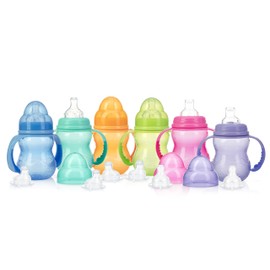 Nuby Non-Drip 3-Stage Wide Neck Bottle to Cup, 8 Ounce, Pack of 1 Cup, Colors May Vary