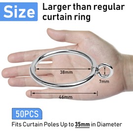 TOKPLNU Large Curtain Ring, 50Pack Metal Curtain Rings 38mm Silver Curtain Pole Rings Eyelet Curtain Hanging Rings for 35mm Drapery Rod