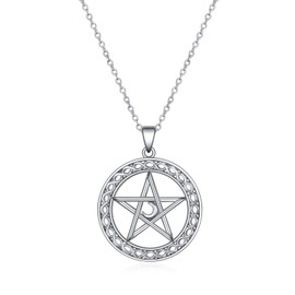 YFN Sterling Silver Pentagram Pentacle Pendant Necklace Wiccan Jewelry for Women Men Gifts