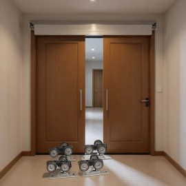 Bypass Sliding Door Hardware Kit 5 Ft Dual Track Aluminum Alloy Easy Install for Thick Doors Interior UseTrack Type: Dual Track, Size: Size 5 ft