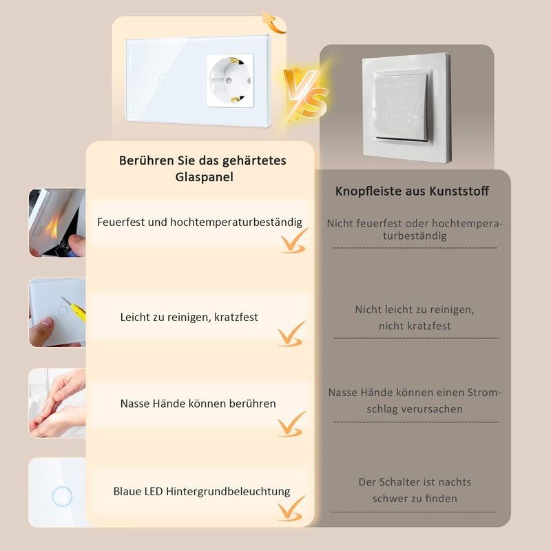 TAWOIA Switch with Socket Combination, EU Single 1 Way Crystal