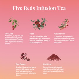 Five Reds InfusionTea, Leafberry Tea Bag Sampler Traditional Chinese Herbal Detox Tea, Boosts Immunity Energy Natural Rejuvenates Awaken Red Dates Beans Rose Mulberries10 Bags Gift Box