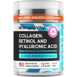 SimplyVital Crema de colgeno, retinol y cido hialurnico - Crema de retinol antienvejecimiento para cara, cuello y escote - Hecho en Estados Unidos -  