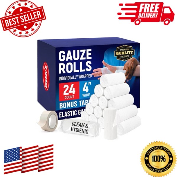 YesBes 24 Pack 4 Inch 4.1 Yards Gauze Bandage Roll,