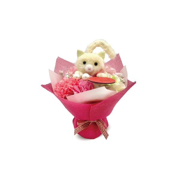 [2024 mamawreath Artificial Flower Bouquet Cat] Mother's Day Gift, Mother's Day Gift, Flower Bouquet Gift, Celebration [Size: Height 7.5 inches (19 cm), Width Approx. 7.1 inches (18 cm), Depth Approx.