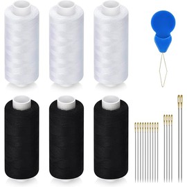 6 Pcs Sewing Thread Kit, 400 Yards Each Spool 402 Polyester Thread with Sewing Needle & Threader, Sewing Threads for Sewing Machine, Hand Stitching, Embroidery