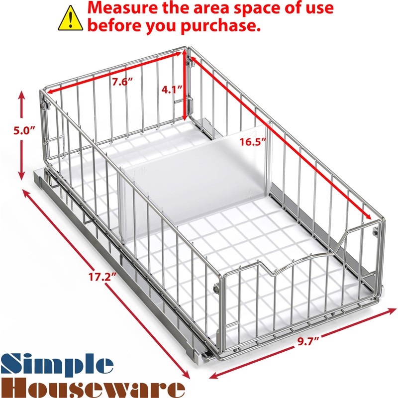 Simple Houseware Pull-Out Cabinet Sliding Basket Organizer, 17.2" D x