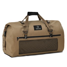 IRON JIA'S Motorcycle Dry Bag - Waterproof Duffle & Luggage Tail Bag Saddle Bags with Roll Top Closure, Shoulder Straps, Inner Pocket and Mesh Pocket (Brown, 70L)