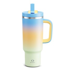 ENCOOL 40 oz Tumbler with Handle and Straw: Stainless Steel Insulated Tumbler Keeps Cold for 24 Hours, Leakproof Travel Cup Fits in Cup Holder and BPA-Free, Sunny Breeze