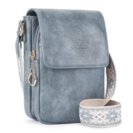 APHISON small Crossbody Phone Bag for Women Wide Strap Phone Wallet Shoulder Bag Phone Card Slots with Adjustable Breathable Strap Blue