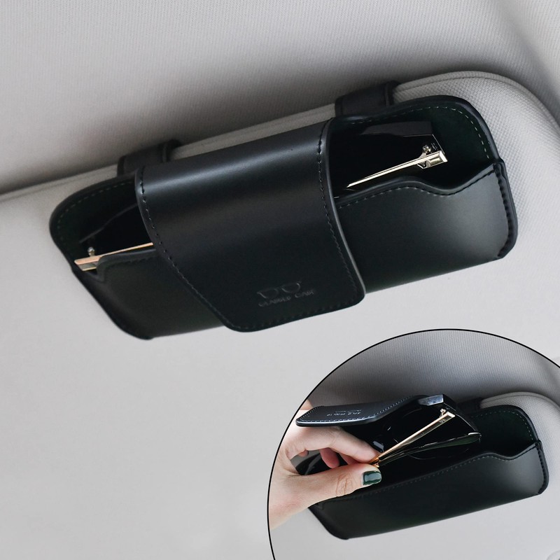 URIZZD Sunglass Holder for Car Visor, Car Sunglasses Holder Leather,