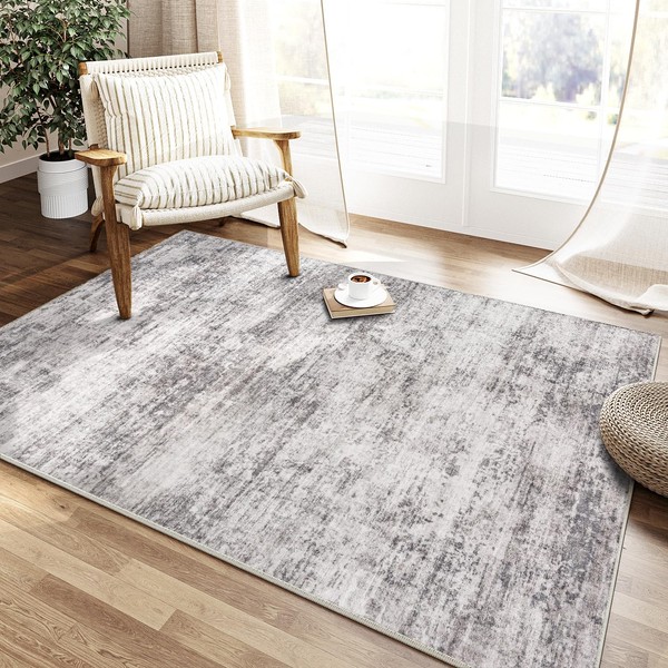HUGEAR 4x6 Machine Washable Rugs Grey Hallway Area Rug Indoor