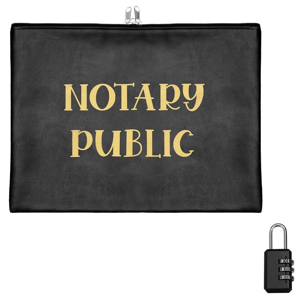 Notary Bag and Lock Kit Notary Supplies Leather Notary Tools Notary Public Supply Bag with Zipper Locking Accessories Pouch for Record Book Handbook Seal Stamp Document, 10 x 13 Inches, Black (1 Set)