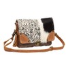 Myra Bag Mixed Upcycled Canvas & Cowhide Leather Messenger Bag