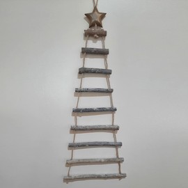 Decorative Rope Ladder Christmas Tree Minimalist Wooden Ladder 70 cm with Solid Wood Star Christmas Trend 2023