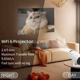 LQWELL HY300 PRO Mini Projector + Ceiling Light Combination, 4K 1080P Support, Android 11, Wireless Projection, Supports Airplay Miracast, with WiFi Bluetooth, Portable Projector