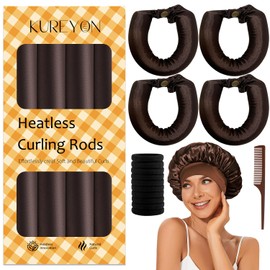 KUREYON Satin Heatless Hair Curler,4 Piece Set,Overnight Heatless Curls