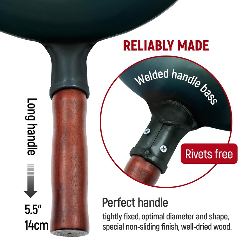 welsteepse Carbon Steel Wok Traditional Hand Hammered Wok,14 Inch,Round Bottom(Roasted