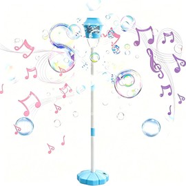 Bubble Machine Automatic,Vertical Bubble Machine for Parties,Outdoor Battery Bubble Machines with Light/Music for Birthday Wedding Party Gifts,Summer Outdoor Toys (Blue)