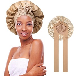 AWAYTR Satin Bonnet Silk Like Bonnets for Sleeping Sleep Cap Double Layer Haircare Bonnet with Elastic Tie Band for Curly Hair Night Cap Pink:_Pink