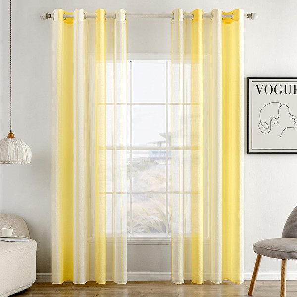 MIULEE Striped Transparent Curtains with Eyelets, Voile Curtains Living Room