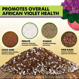 DUSPRO Recycle Premium 4-in-1 African Violet Potting Soil African Violet Soil Blend with Perlite, Coco Peat, Pumice, Pine Bark for Optimal Moisture Retention & Drainage 2QT