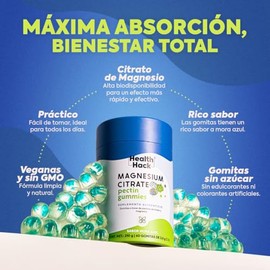 Citrato de Magnesio 60 Gomitas para Adulto Sin Azúcar Magnesium Health Hack