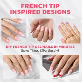 Modelones Gel Nail Kit, Top Coat, Nail Builder Gel, Press On Nails Kit with LED Light, 150 PCS Short Pink Square, 15 Sizes French Tip Press on Nails, Pre-Colored Nail Tips for Easy DIY Nail Art