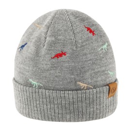 JANGANNSA Knitted Beanie Children's Winter Baby Hat Dinosaur Newborn Winter Hat for Boys Girls 0-8 Years, Grey Dinosaurs