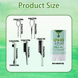 5PCS Slick Back Brush, Hair Wax Stick Set for Sleek Hairstyles, Black Hair Brush Kit with Aloe Vera Wax Sticks, Ideal for Flyaway Hair Control, Dance Performances and Hairstyling