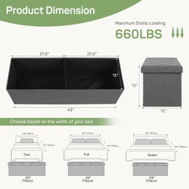 Zibbizo Storage Ottoman Bench, 43-in Foldable Storage Chest for Bedroom End of Bed, Foot Rest with Padded Seat for Living Room, Supports up to 660 lbs