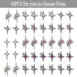 Mkwntg Silver Star Nail Charms 3D Alloy Stars Nail Rhinestones Luxury Starlight Star Nail Gems Crystal Star Nail Jewels Sparkling Metal Nail Diamonds for Women Girls DIY Manicure Nail Decor 40Pcs