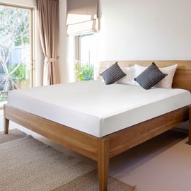 PiccoCasa Fitted Sheet Satin Bed Sheet 200 x 200 cm Fitted Sheet up to 35 cm Topper Height with Elastic Band White 200 x 200 x 35 cm