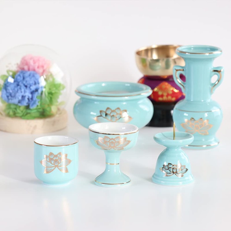 Celadon Golden Lotus Pottery Set 5 Pieces + Orin Set