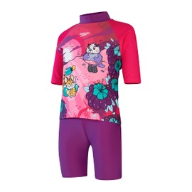 Speedo Infant Girl's Learn to Swim Sun Protection Top & Shorts | Junior Girls | Holiday Wear | UV Protection, Magic Sangria/Cherry Pink/Sweet Taro, 3 Years