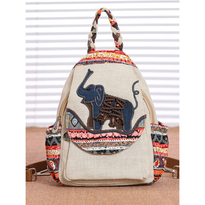 POPUCT Cotton Boho Small Backpack Fashion Hand Knitting Mini Chest
