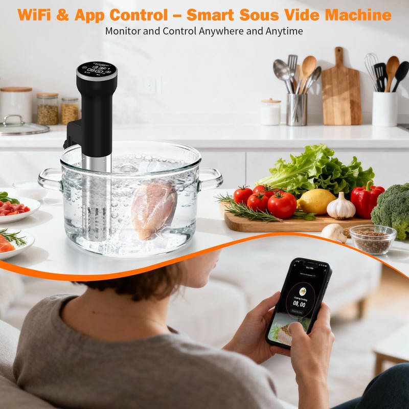 CATTLEMAN CUISINE Sous Vide Machines Wi-Fi, 1000W, IPX7 Waterproof, Immersion