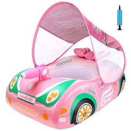 Baby Float, Super Sports Car, For Babies, Foot Float, UV Protection, SPF 50+ Sunscreen, Removable Sunshade, Baby Float, Water Play, Suitable for 12-48 Months (Pink 1)