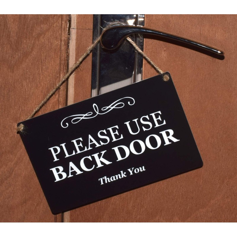 Stylish Black and White Engraved, 'Please Use Back Door', Sign