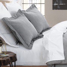 DAUAOTO Cotton ChambrayPillow Shams, 2 Pieces Pillowcase Set, 20"x36" Pillow Cover with Decorative Flange, Light Gray/King