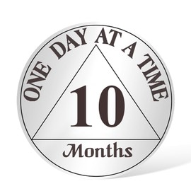AtSKnSK 10 Months Sobriety Coin 1-12 Months Sobriety Coin AA Chip Locket for Women Men Recovery Gift for Alcoholics Anonymous with PU Leather Keyring (10 Months)