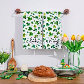 Siilues St Patricks Day Kitchen Towels Set of 2, 18x26 Inch Green Dish Towels Lucky Home Decor Seasonal Spring Holiday St Patricks Day Decorations for Home Drying Dishcloth