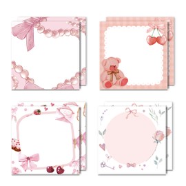 GiiezQia 8 Pcs Coquette Bow Sticky Notes Pink Ribbon Bowknot Cherry Bear Self-Stick Memo Pads Party Favors Gifts Girly Bowcore Aesthetic School Office Home Stationery Supplies for Girls, 50 Sheets/Pad