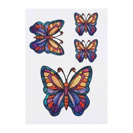 4 x 'Stained Glass Butterfly' Temporary Tattoos - Water Resistant, Skin-Safe, Non-Toxic Transfers, Mixed Sizes (TO00076324)