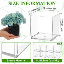 12 Pcs Clear Acrylic Flower Vase, 4 X 4 Inch Square Centerpiece Vases for Home Office Wedding Floral Decor, Modern Cube Containers for Plants Succulents Centerpieces