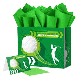 Ranfashiong 13" Large Golf Gift Birthday Bag with Tissue Paper for Sports Club for Men Boys Teens Kids (Green)