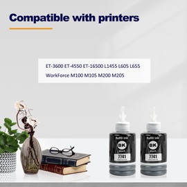 LAIPENG 774 T7441 Ink Compatible with Epson ET-3600 ET-4550 ET-16500 L1455 L605 L655 Workforce M100 M105 M200 M205 Printer C13T774140 (BK*2)