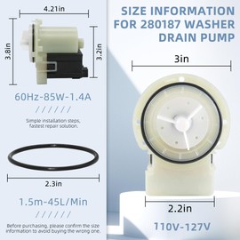 AMI PARTS 280187 8181684 Washer Drain Pump Motor Askoll m75 Fit for Whirlpool Duet May.tag Ken.more Washing Machines Replaces 285998,8182819,8182821,AP3953640